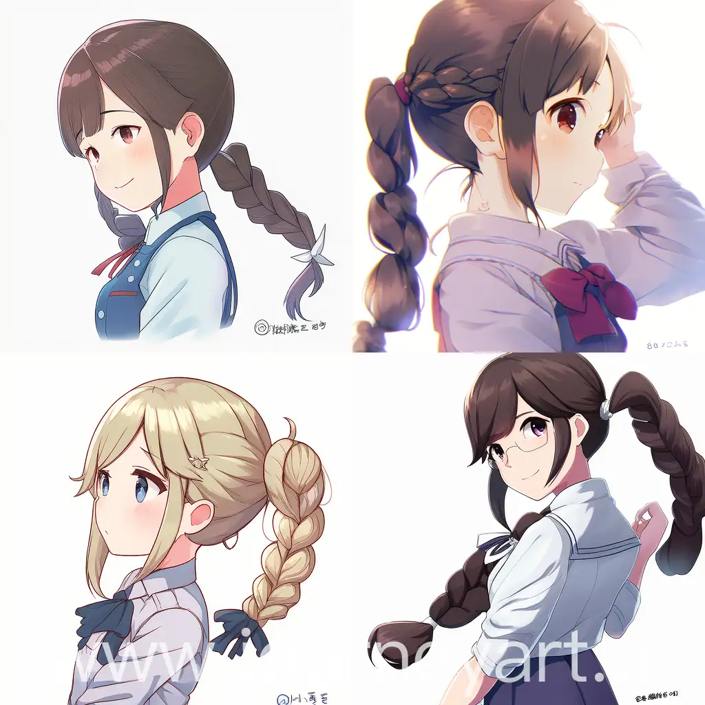 Anime-Girl-Bocchi-with-Braided-Ponytail-on-White-Background