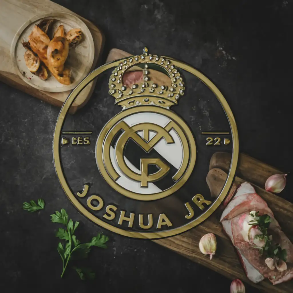 a logo design,with the text "Joshua Jr.", main symbol:real madrid,complex,be used in Restaurant industry,clear background