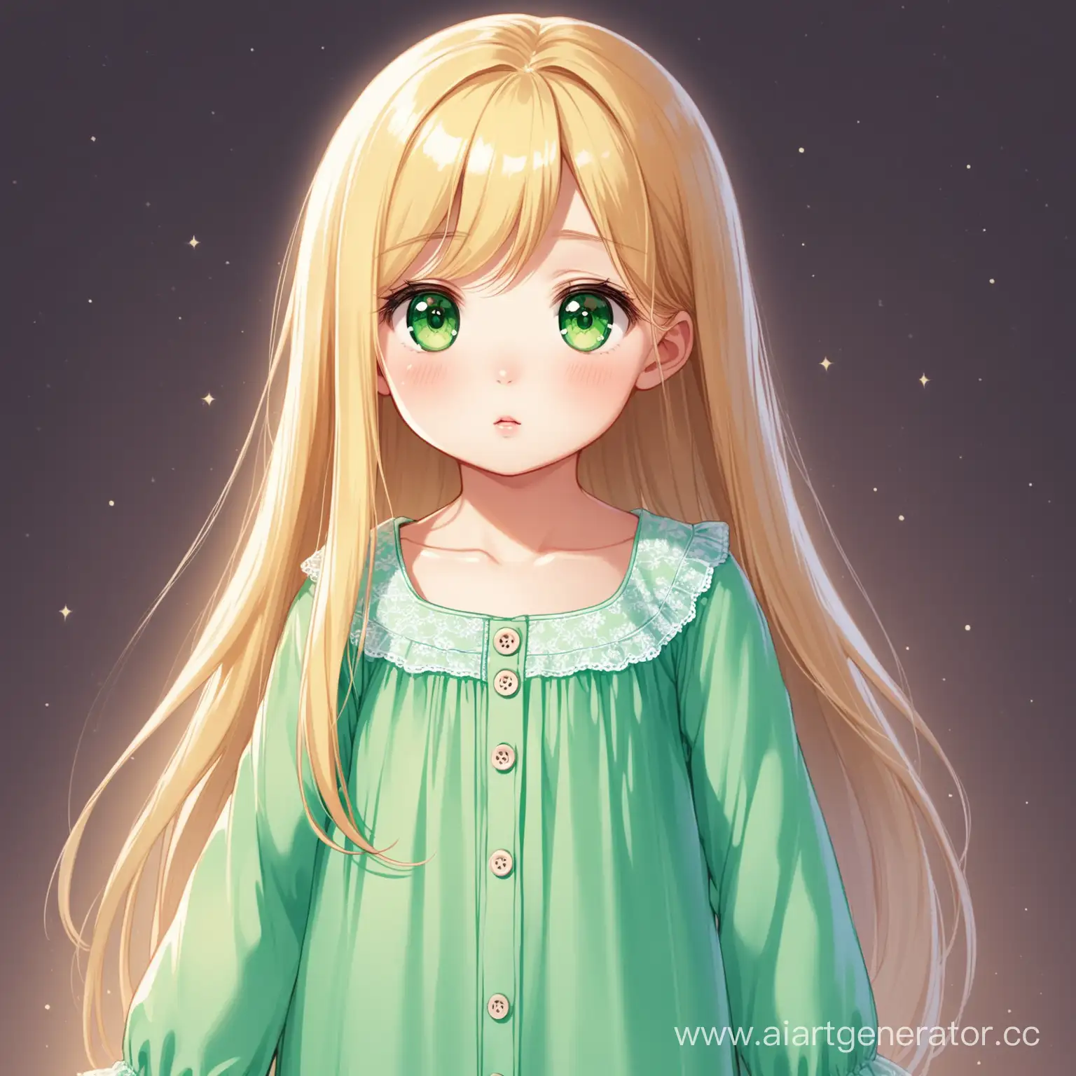 Blonde-Girl-in-Buttoned-Nightgown-with-Long-Sleeves
