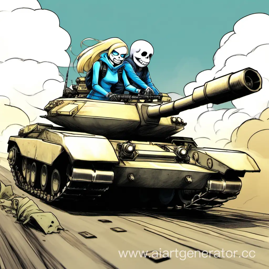 Sans-Riding-T90M-Tank-with-Dead-Blonde-Actionpacked-Digital-Art