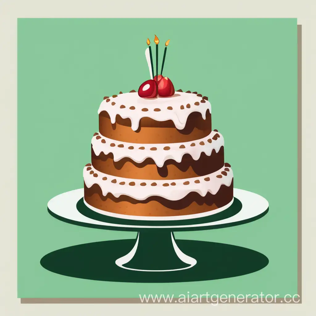one cake in vector style over a green background