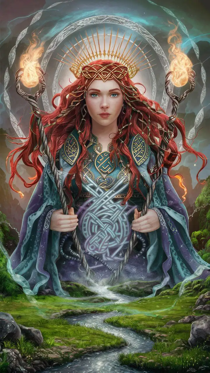 Celtic Goddess Bridget in a Mystical Forest