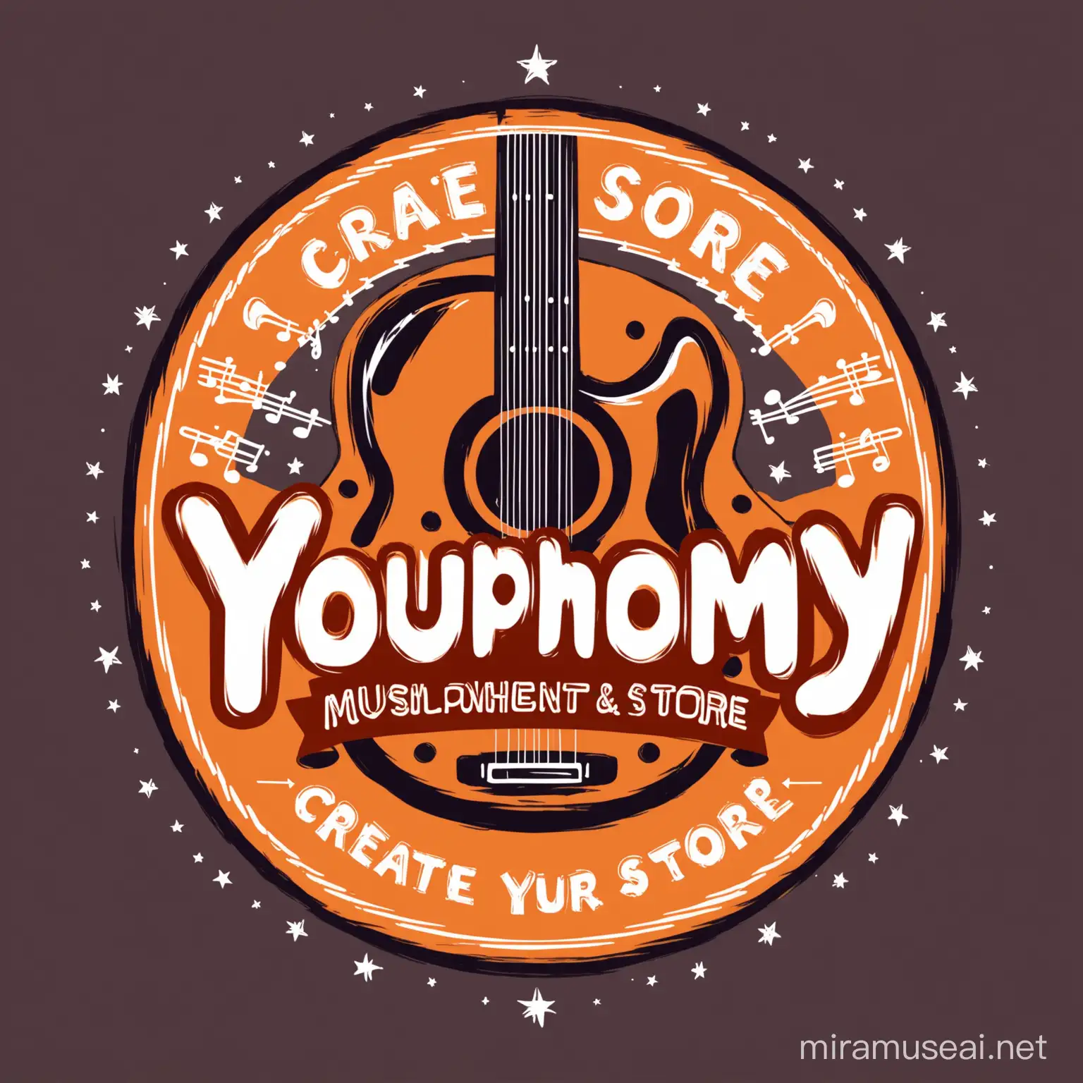 make a logo for a music store (musical instrument store or guitar store) called "YOUPHONY" with a slogan "Create Euphony Your Own Way"