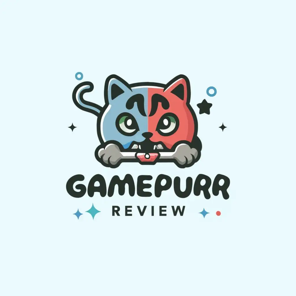 a logo design,with the text "The logo of the YouTube channel where funny videos with reviews of video games are posted", main symbol:Cat,Moderate,clear background