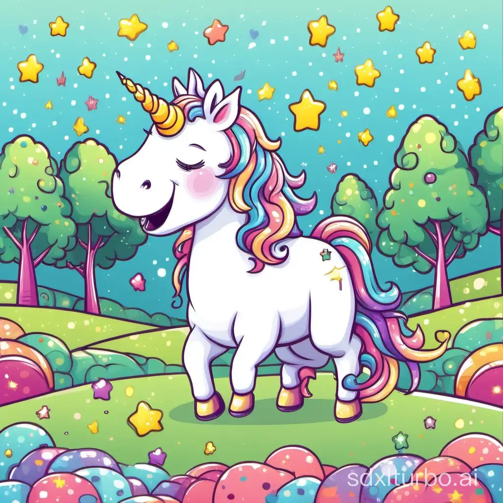 a happy unicorn singing