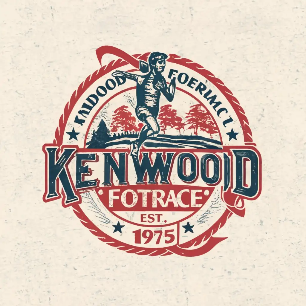 a logo design,with the text "Kenwood Footrace, est 1975", main symbol:wine country, 4th of july, running, vineyards, redwood trees,complex,be used in Events industry,clear background