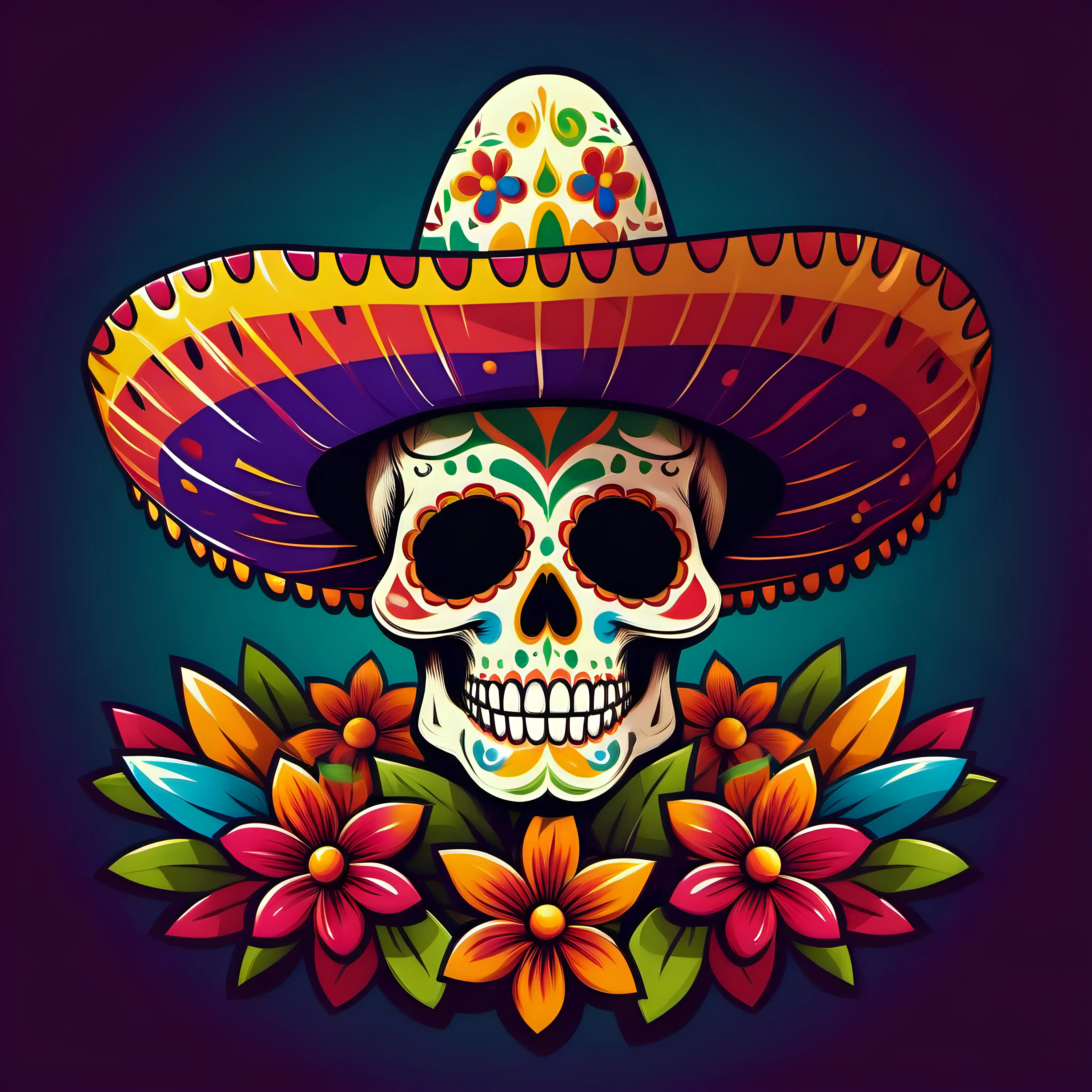 Image of a cinco de Mayo style skull, colorful, no text
