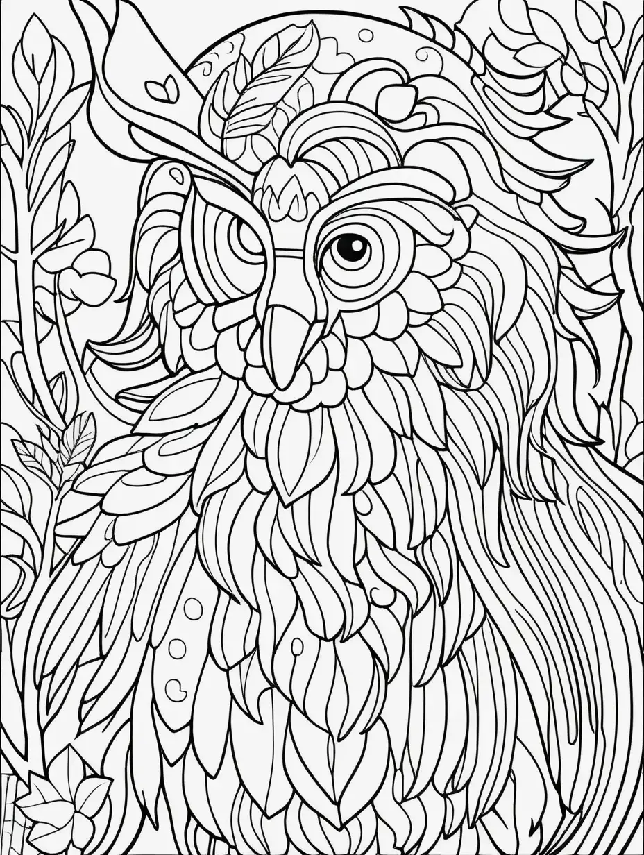 coloring page for kids, serama, thick lines, low detail, no shading