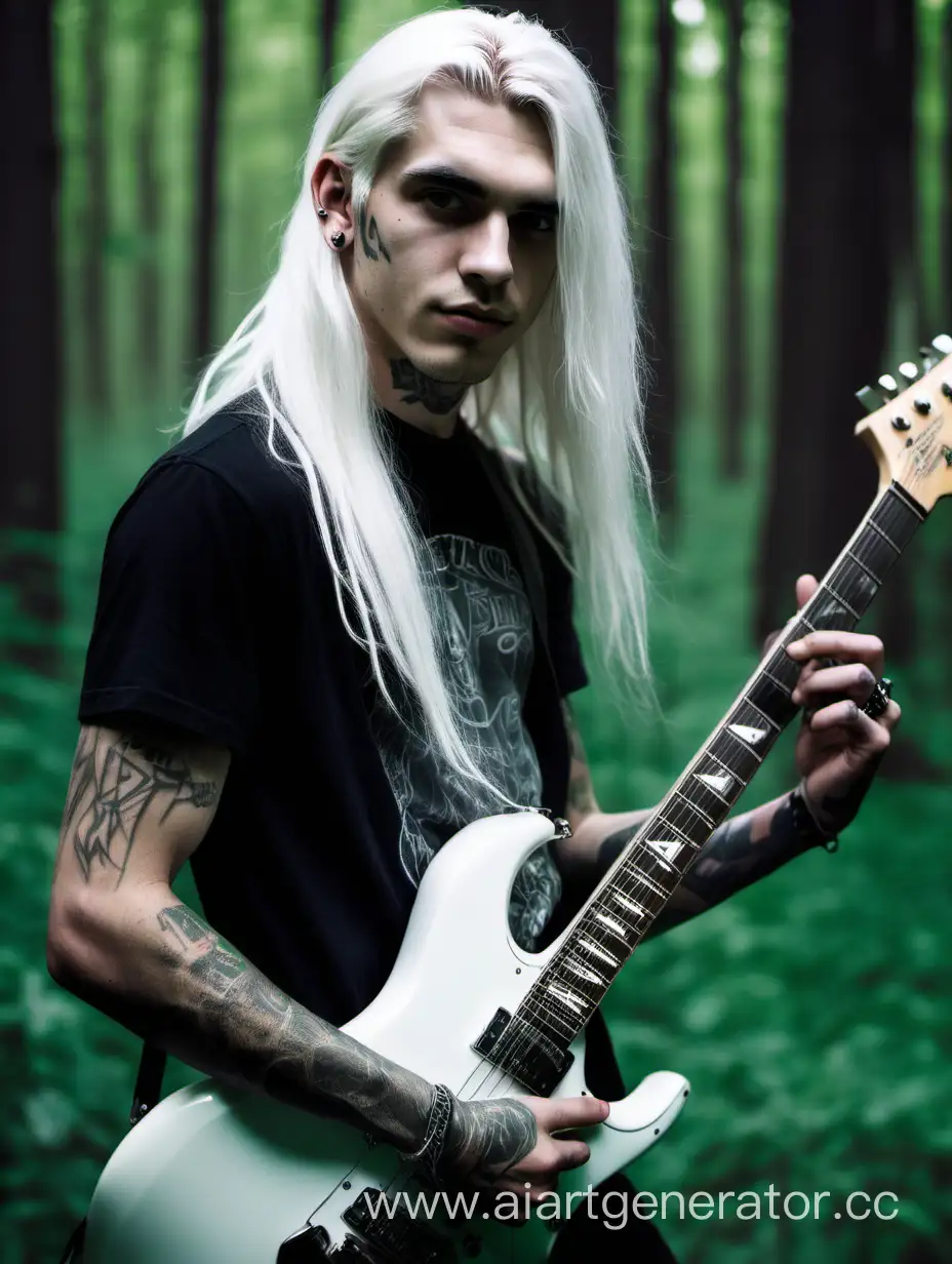 Young-Man-with-White-Hair-and-Electric-Guitar-in-Enchanted-Forest