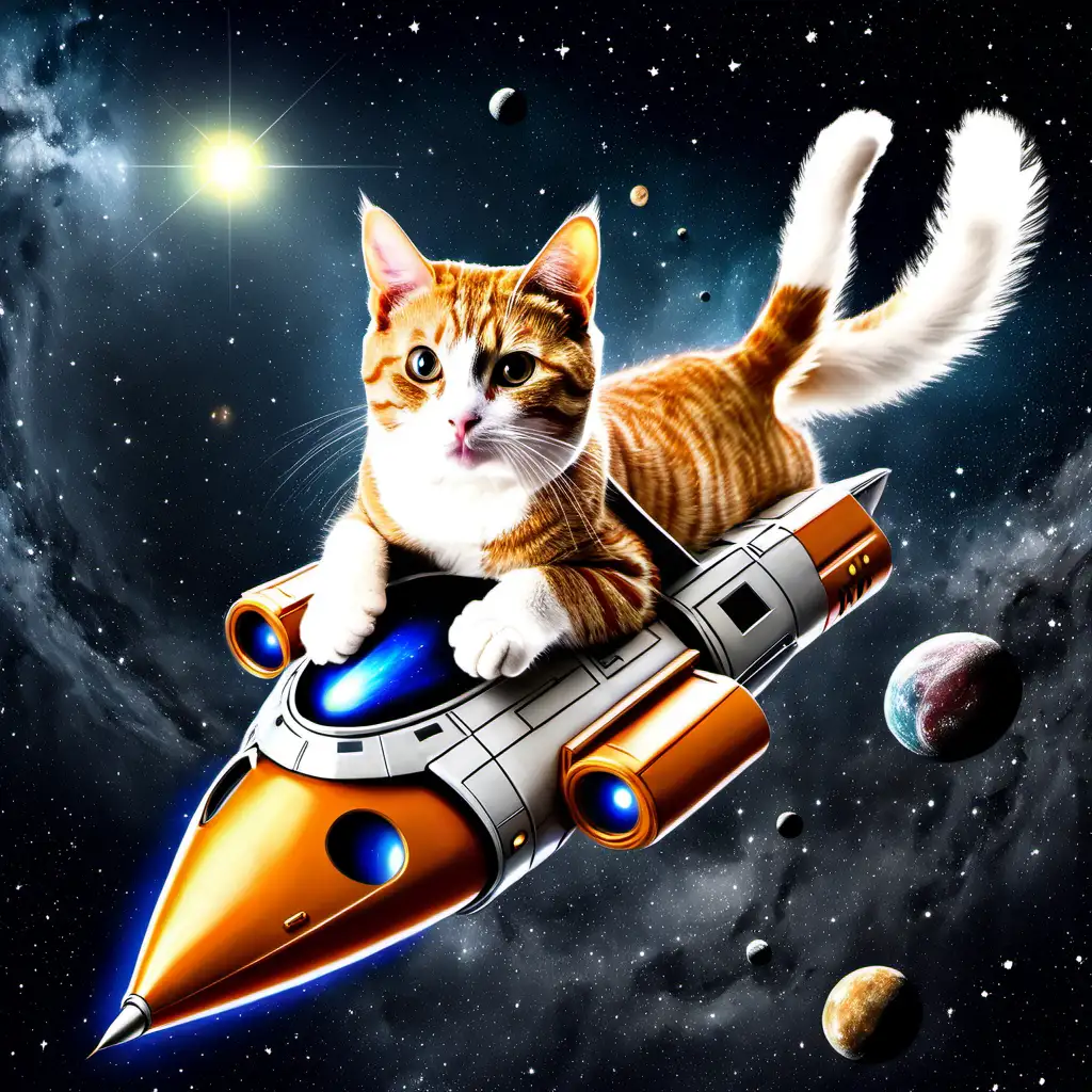 Adventurous Cat Piloting a Spaceship