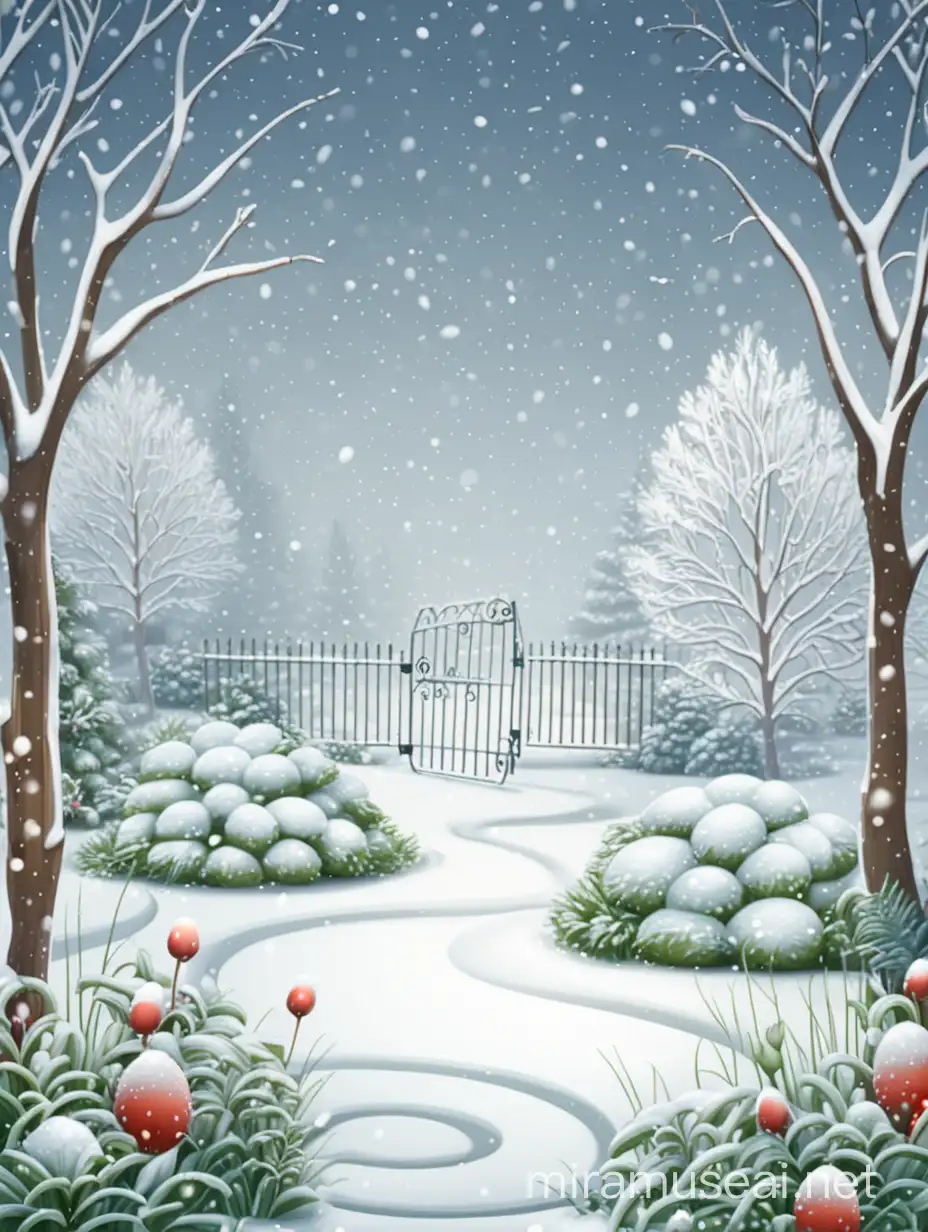 Garden background with snowfall vector 