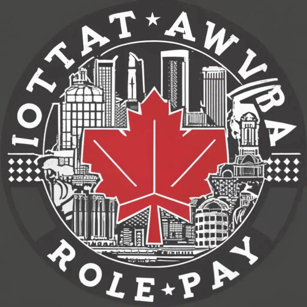 logo, maple leaf
red and white colors
circle with city backdrop in black, with the text "Ottawa Roleplay", typography, be used in Internet industry