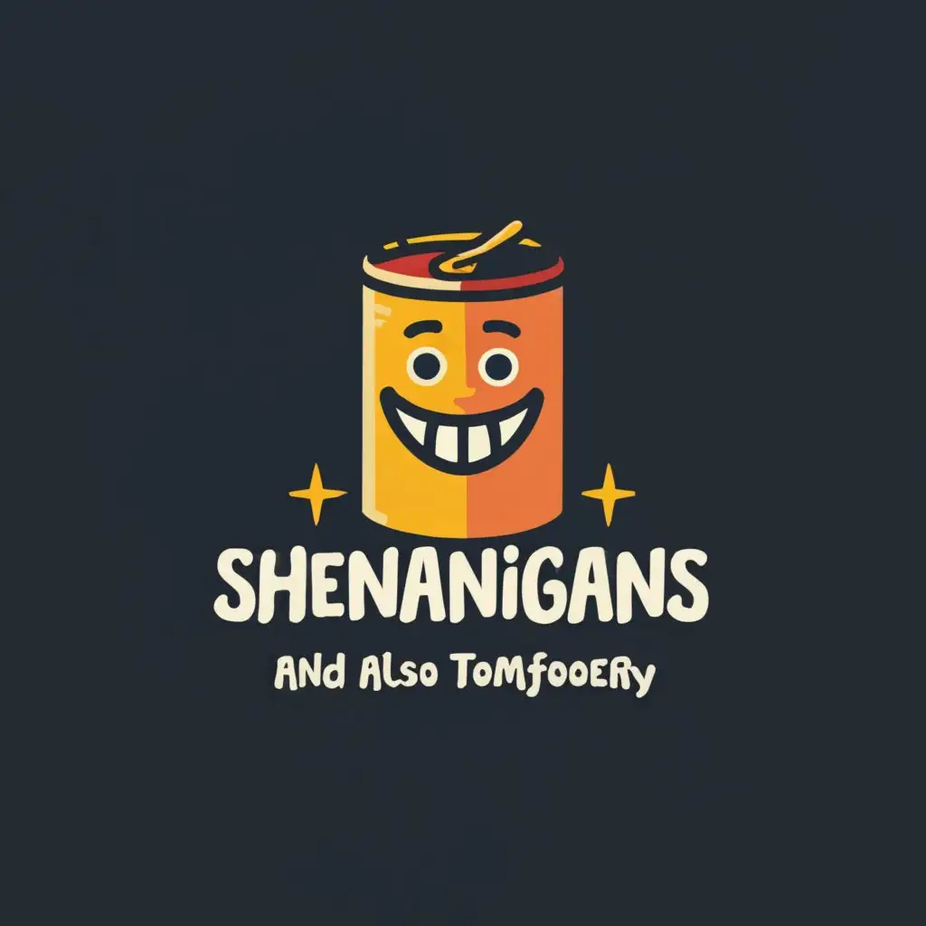 a logo design,with the text "Shenanigans and also tomfoolery", main symbol:soup can,Moderate,be used in Entertainment industry,clear background