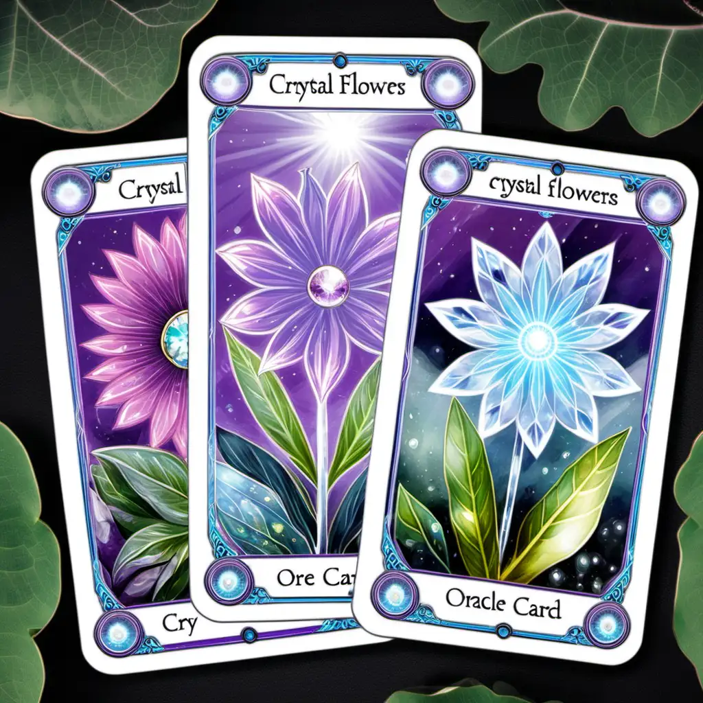 Enchanting Crystal Flowers Mystical Oracle Card Artwork