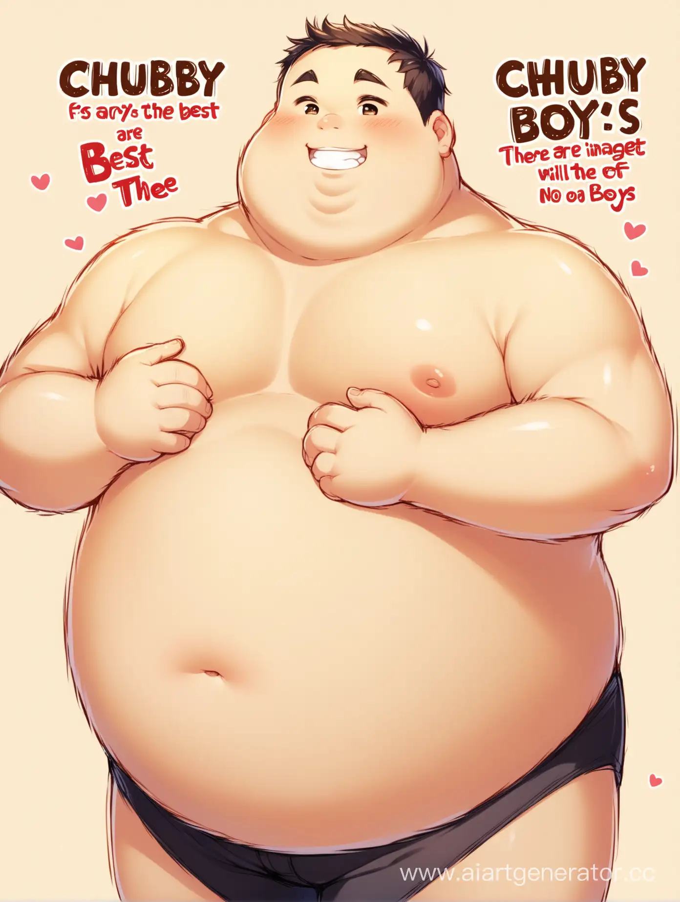 Make a wallpaper for your phone that says "Chubby/fat boys are the best." There will also be images of cute, handsome anime fat/chubby guys with no tops on. Which either hug or eat. Please don’t forget about the inscription, and about the fact that I want there to be a lot of boys!