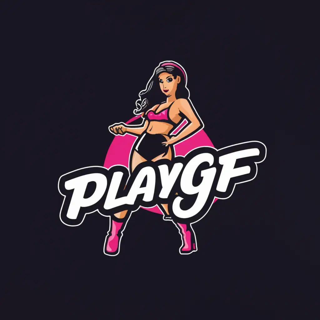 a logo design,with the text "playgf", main symbol:super short skirt sexy cam girl,Moderate,clear background