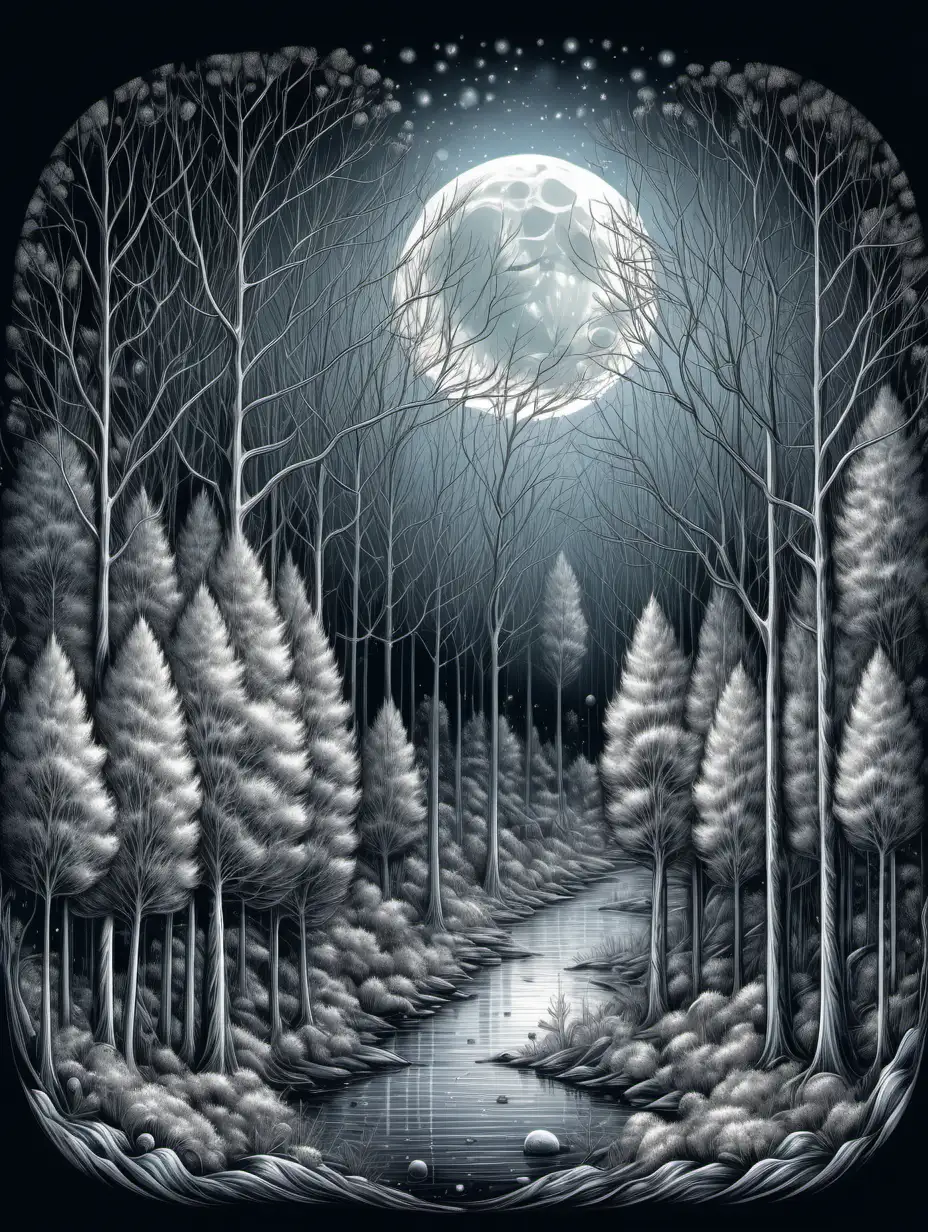 Enchanting Silver Moonlit Forest TShirt Graphic