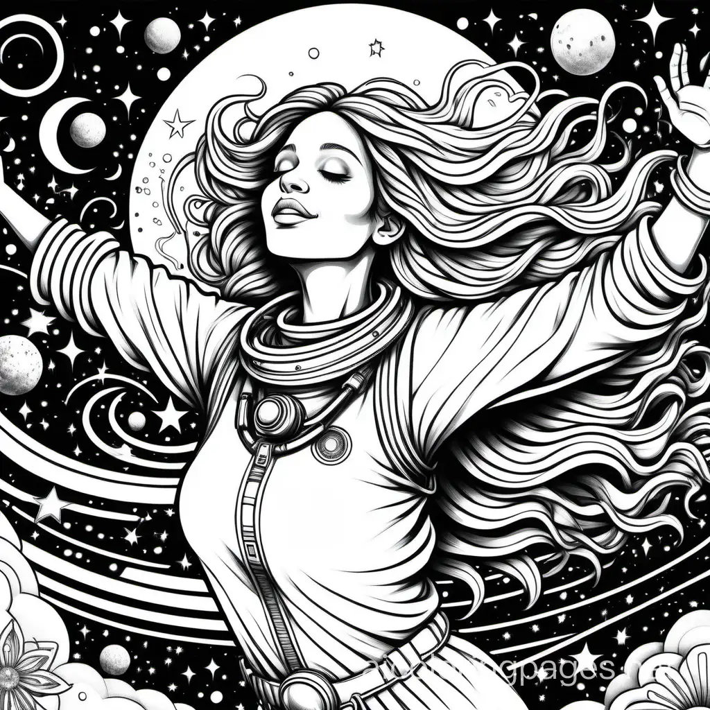 Euphoric-Hippie-Astronaut-Dancing-in-Psytrance-Universe-Coloring-Page