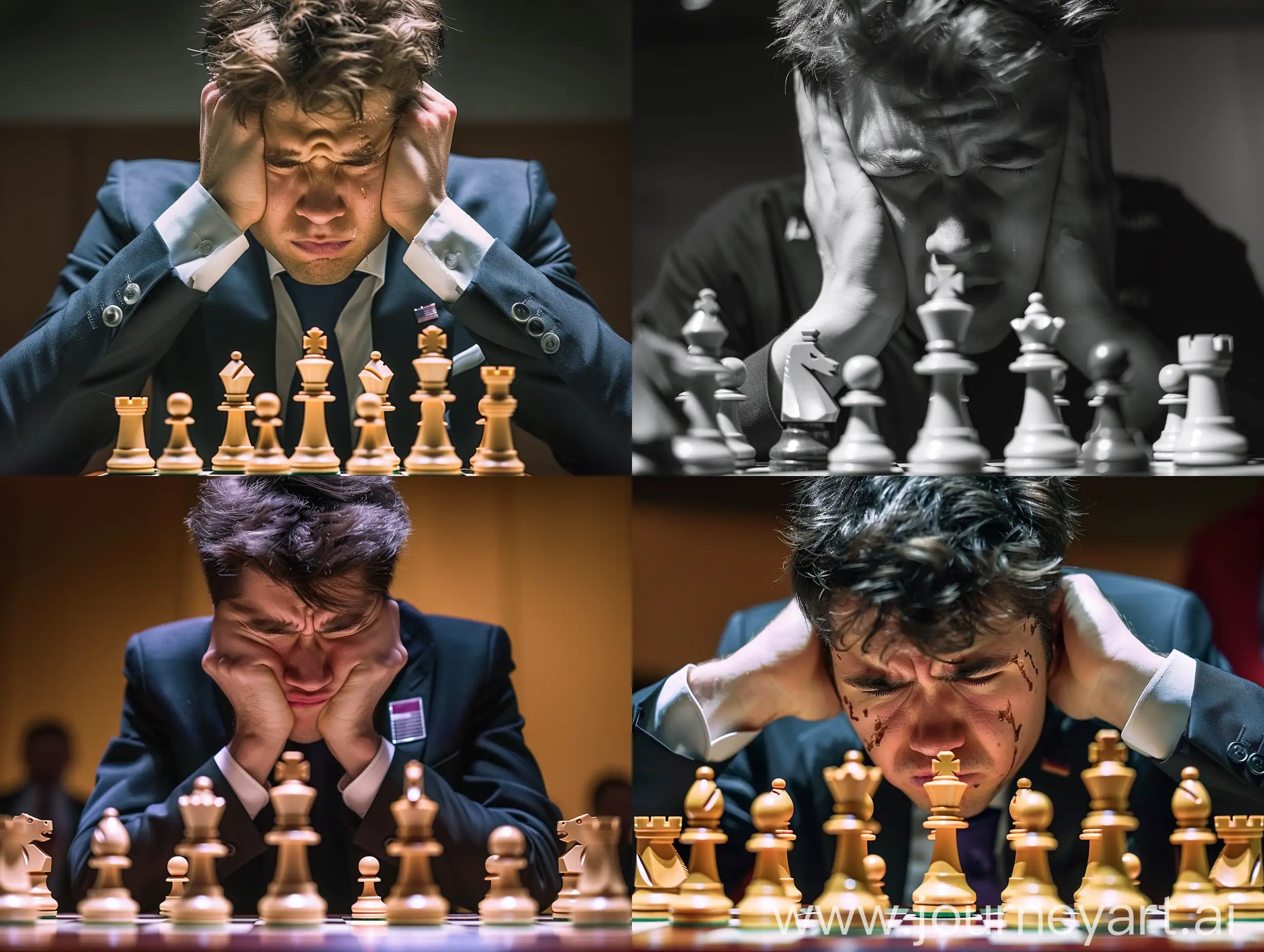 Hikaru Nakamura American chess grandmaster upset crying, detailed face, realistic