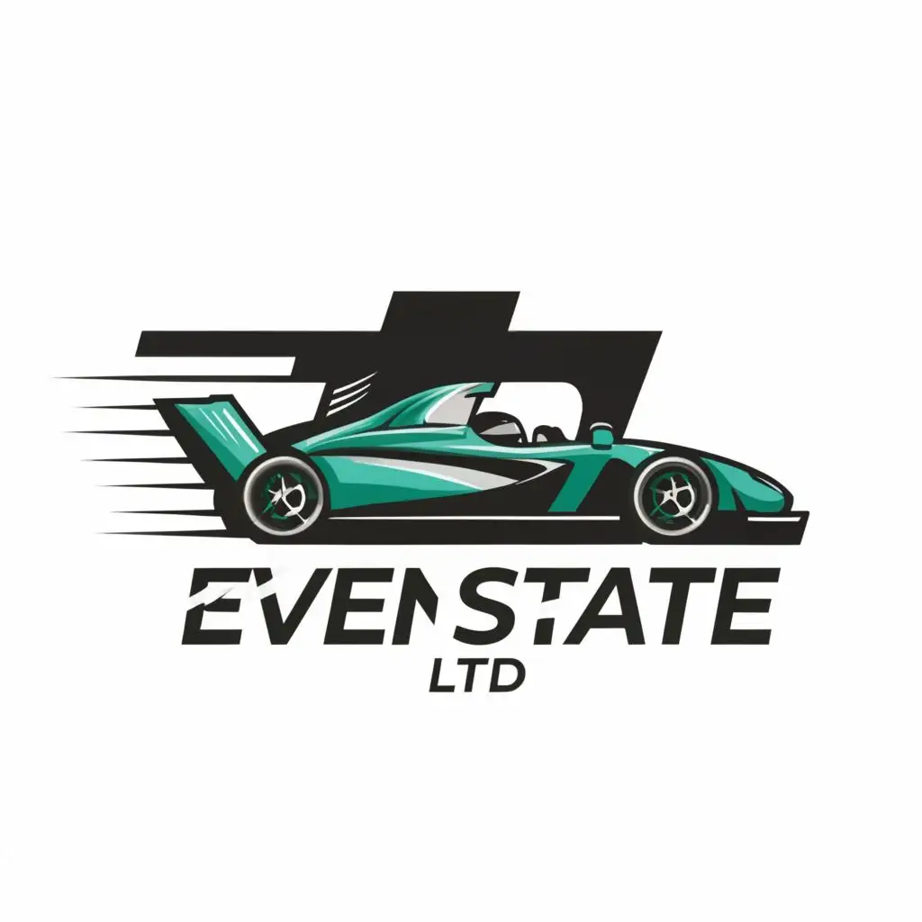 logo, racing car in speed, with the text "Evenstate Ltd", typography, be used in Automotive industry