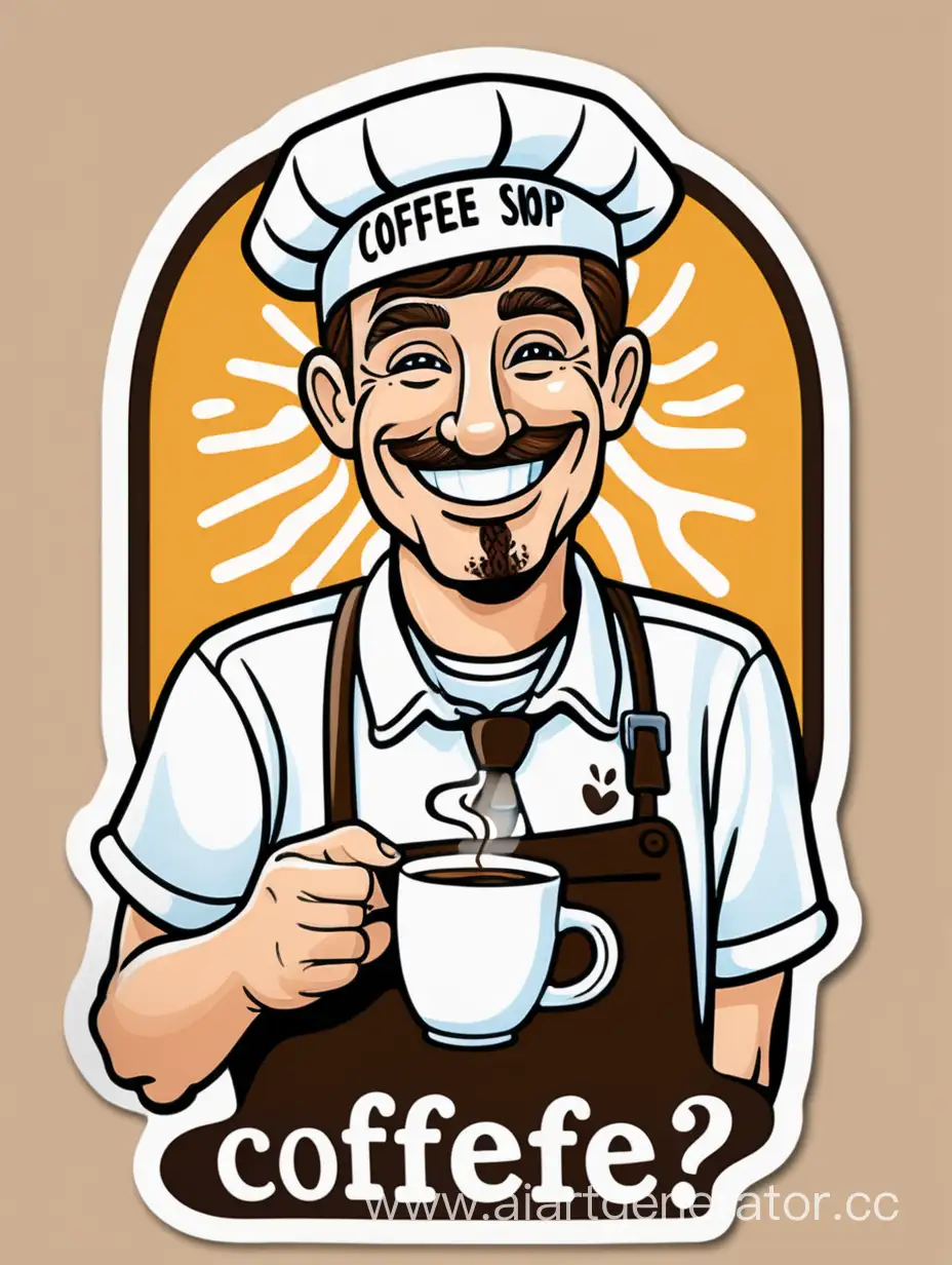 milkman drinking coffee, sarcastic smile, Create a vibrant and whimsical T-shirt graphic illustration that embodies the charm of the phrase 'coffee shop, but have you blend?' funny sticker style