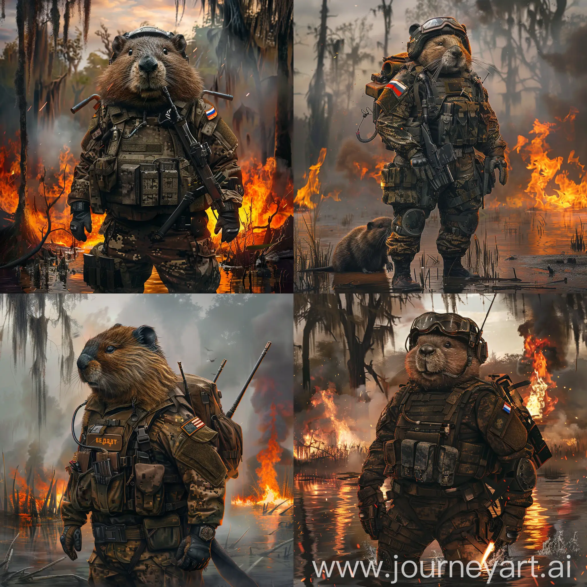 BEAVER-Private-Military-Company-RussianUniformed-Beaver-Amid-Louisiana-Swamp-Fire