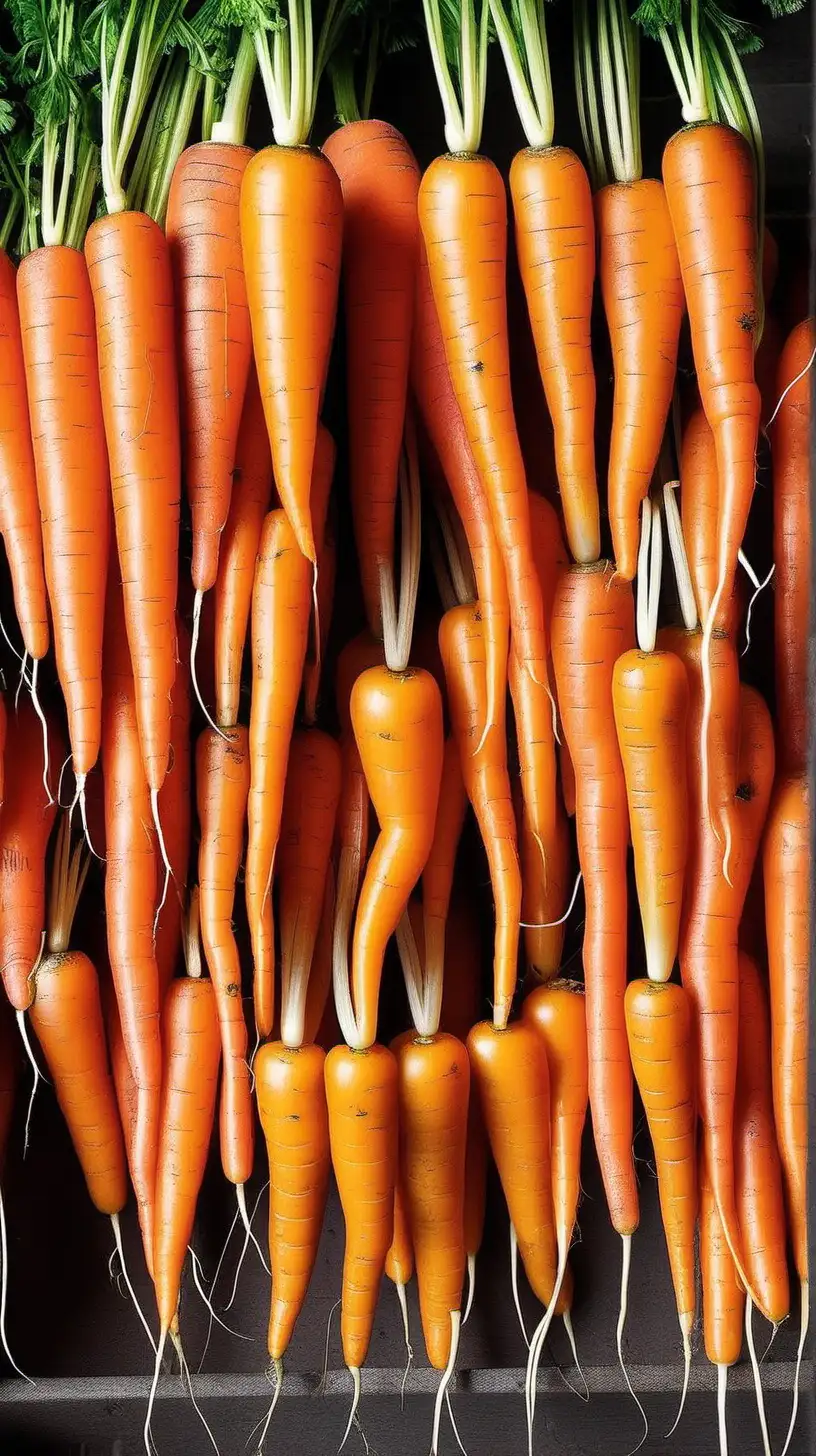 Fresh Organic Carrots Piled in Sunlit Market Stall