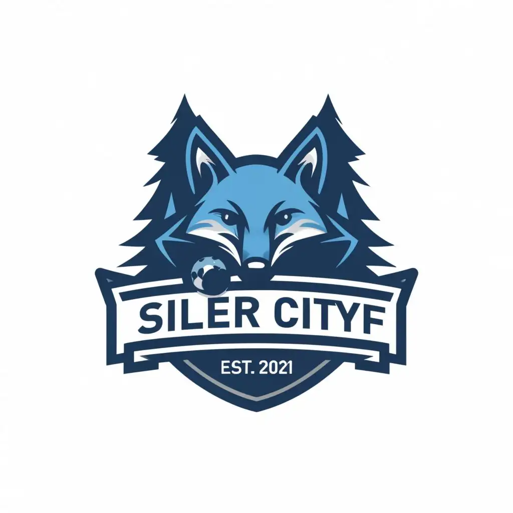 a logo design,with the text "Siler City FC", main symbol:Blue fox with some pine trees in the background,Moderate,be used in Sports Fitness industry,clear background