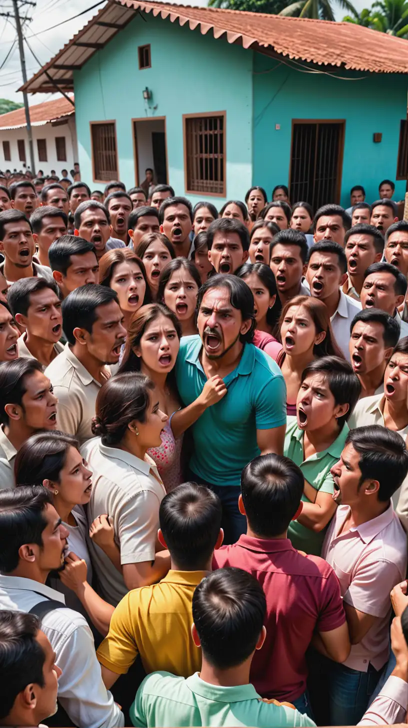 Angry Mob Surrounding Latin American House