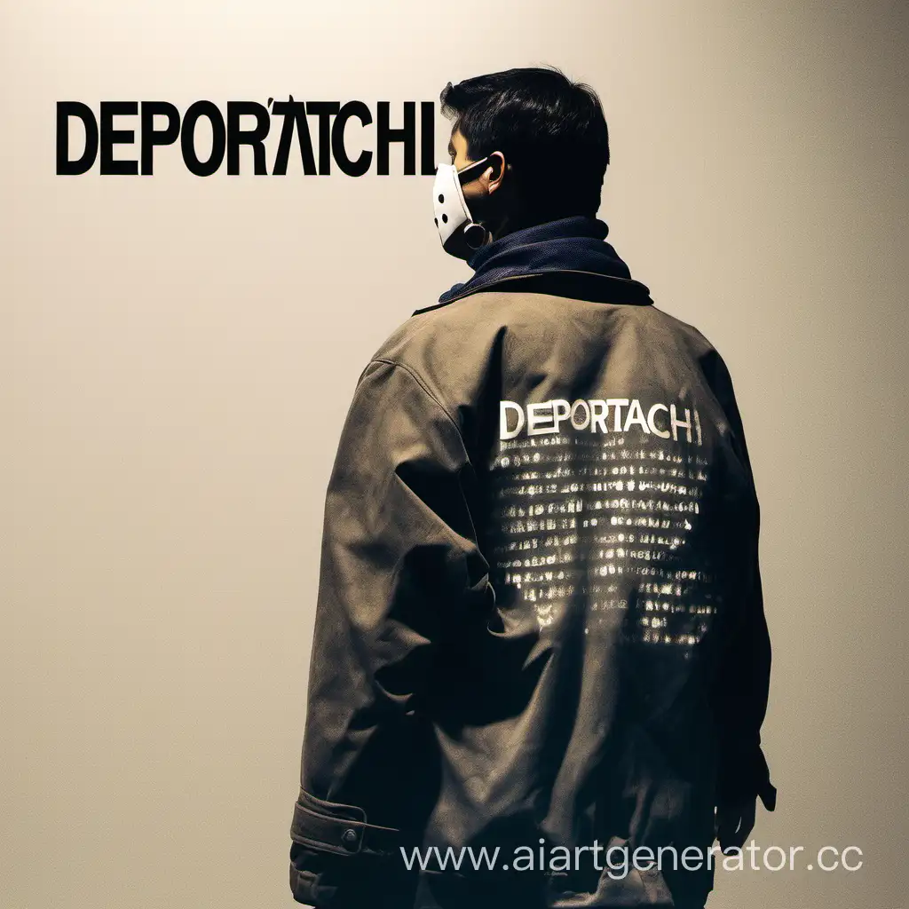 Человек в куртки и в маске стоит спиной и оглядывается на зрителей, на спине написано DeporTachi