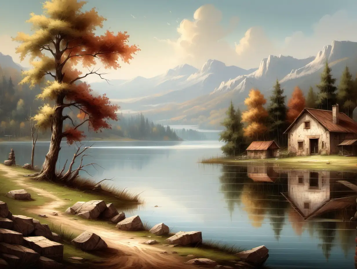Rustic landscape with lake