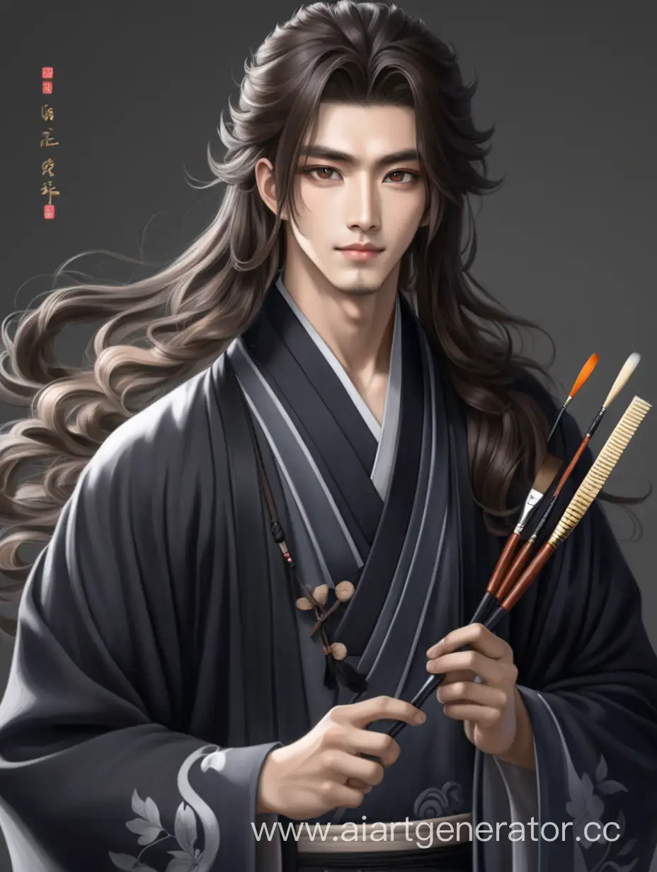 Handsome-Young-Man-Painting-with-Grace-in-Traditional-Hanfu-Attire