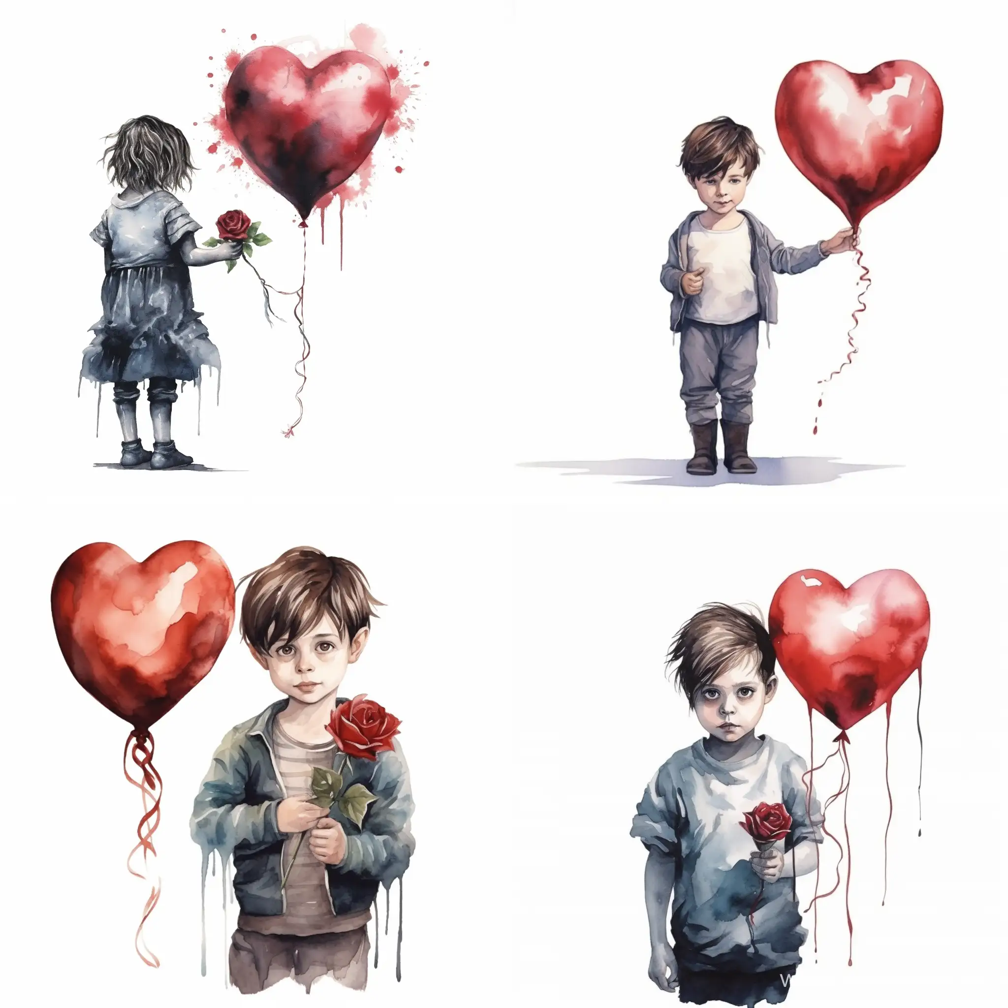 Creepy-Child-with-Heart-Balloon-and-Rose-in-Fantasy-Watercolor-Art
