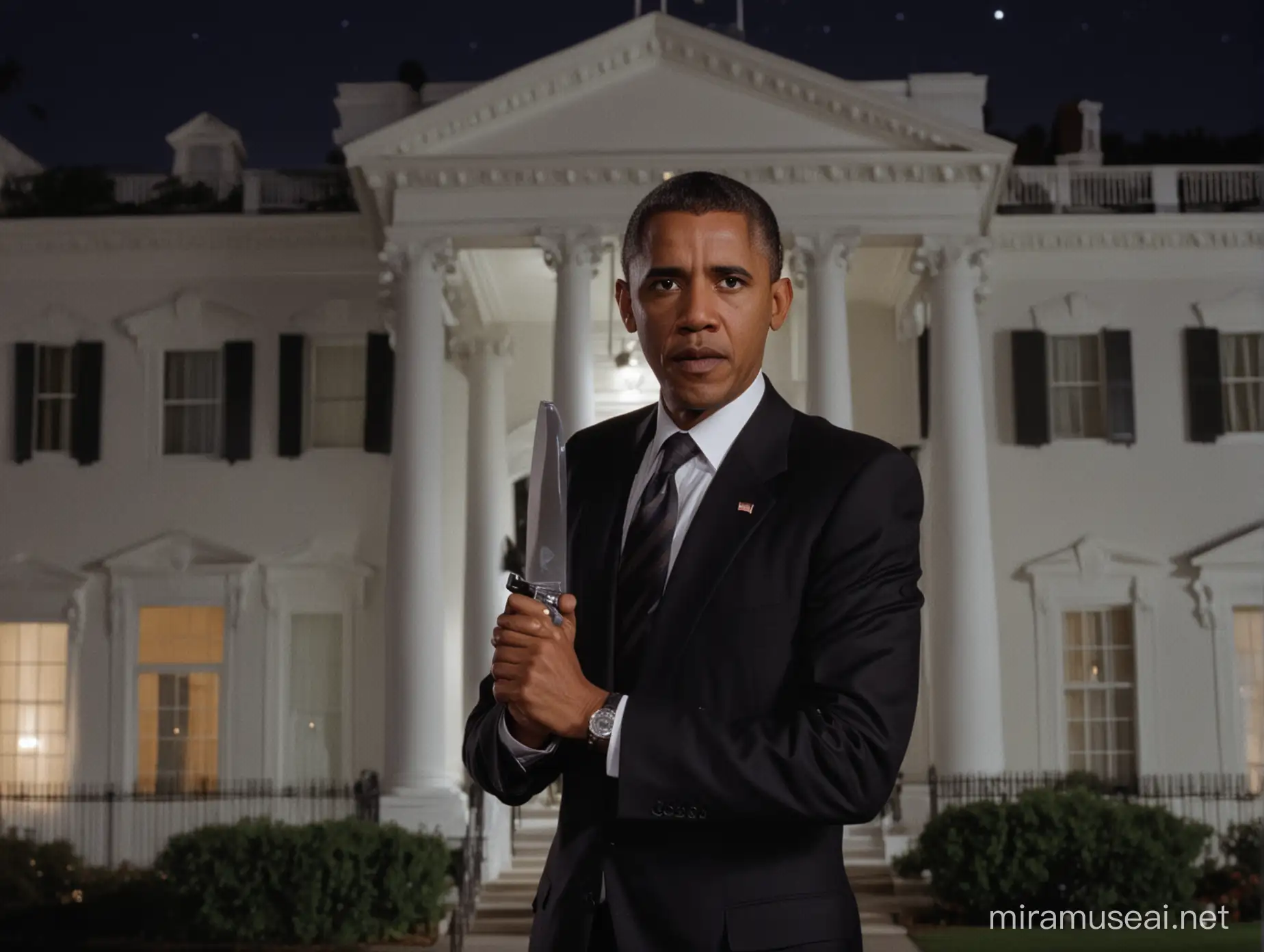 Barack Obama Horror Film Scene Nighttime Encounter at the White House