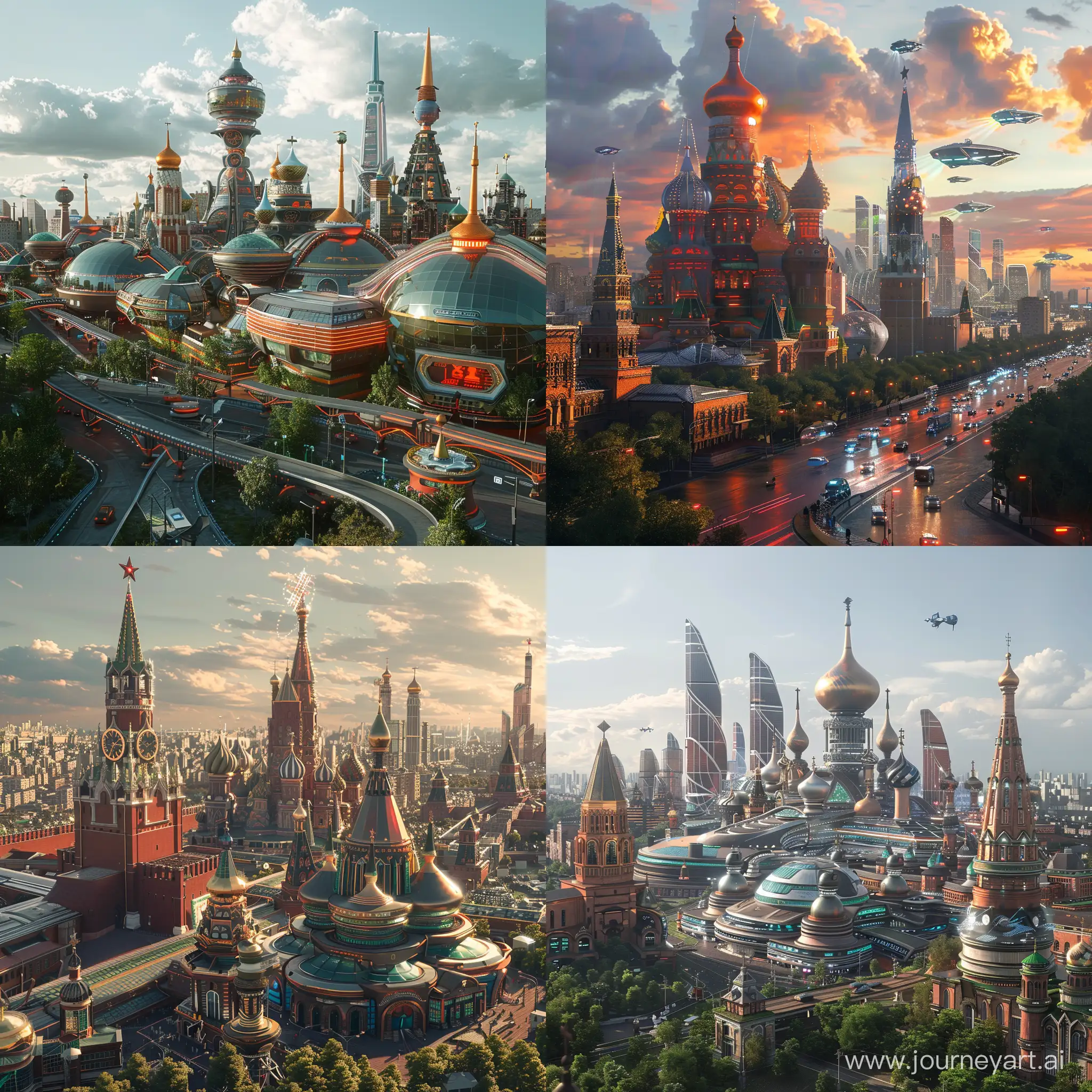 Futuristic Moscow, world of high tech, world of solarpunk, octane render