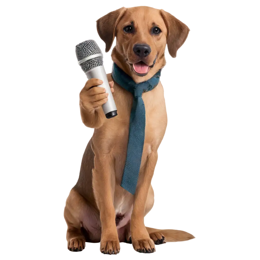 dog holding microphone

