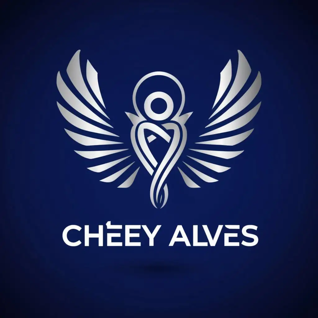 logo, silver phoenix wings. human icon with dna helix. Colours royal blue and silver, with the text "Chezy Alves", typography