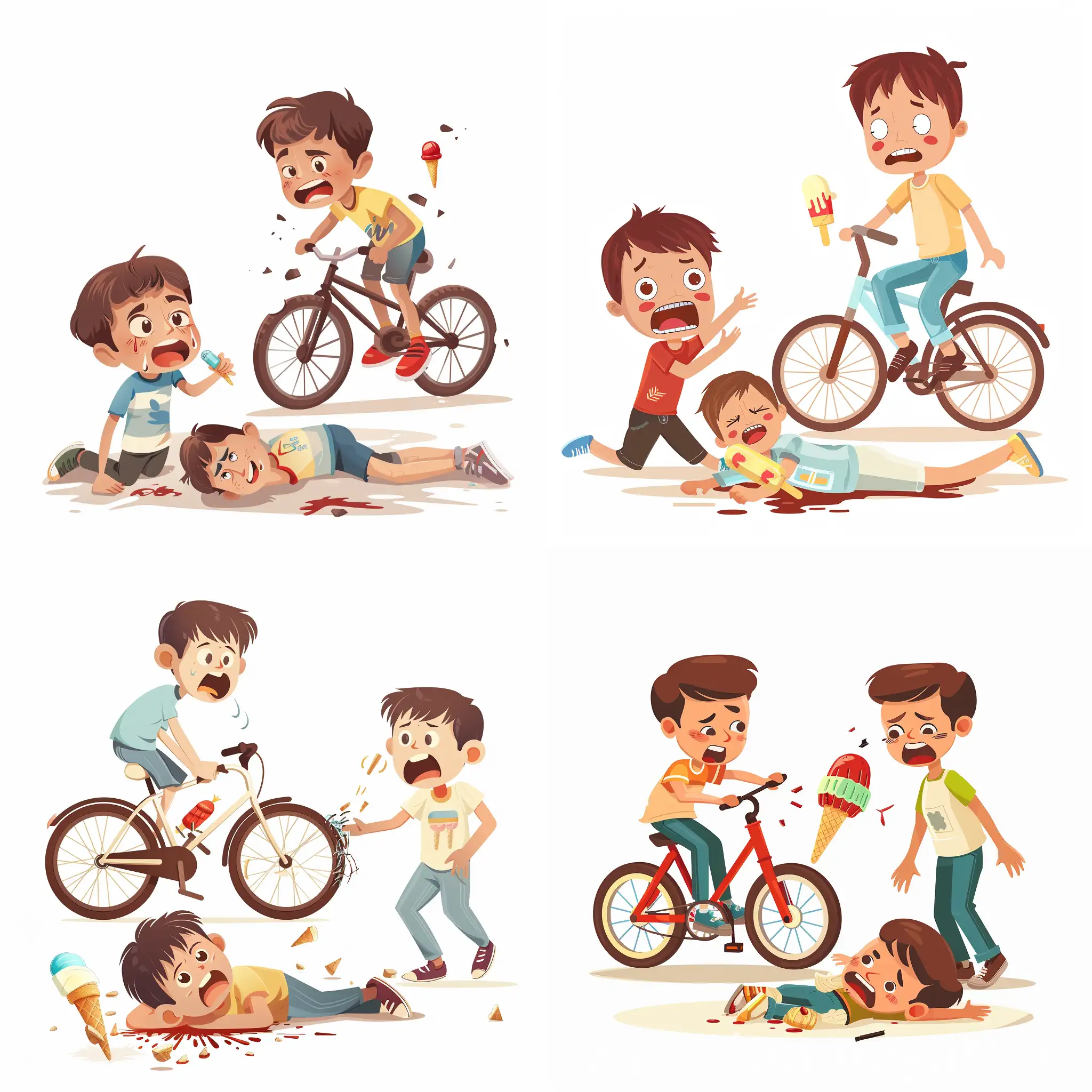 Bicycle-Accident-Collided-Boy-Crying-as-Ice-Cream-Falls