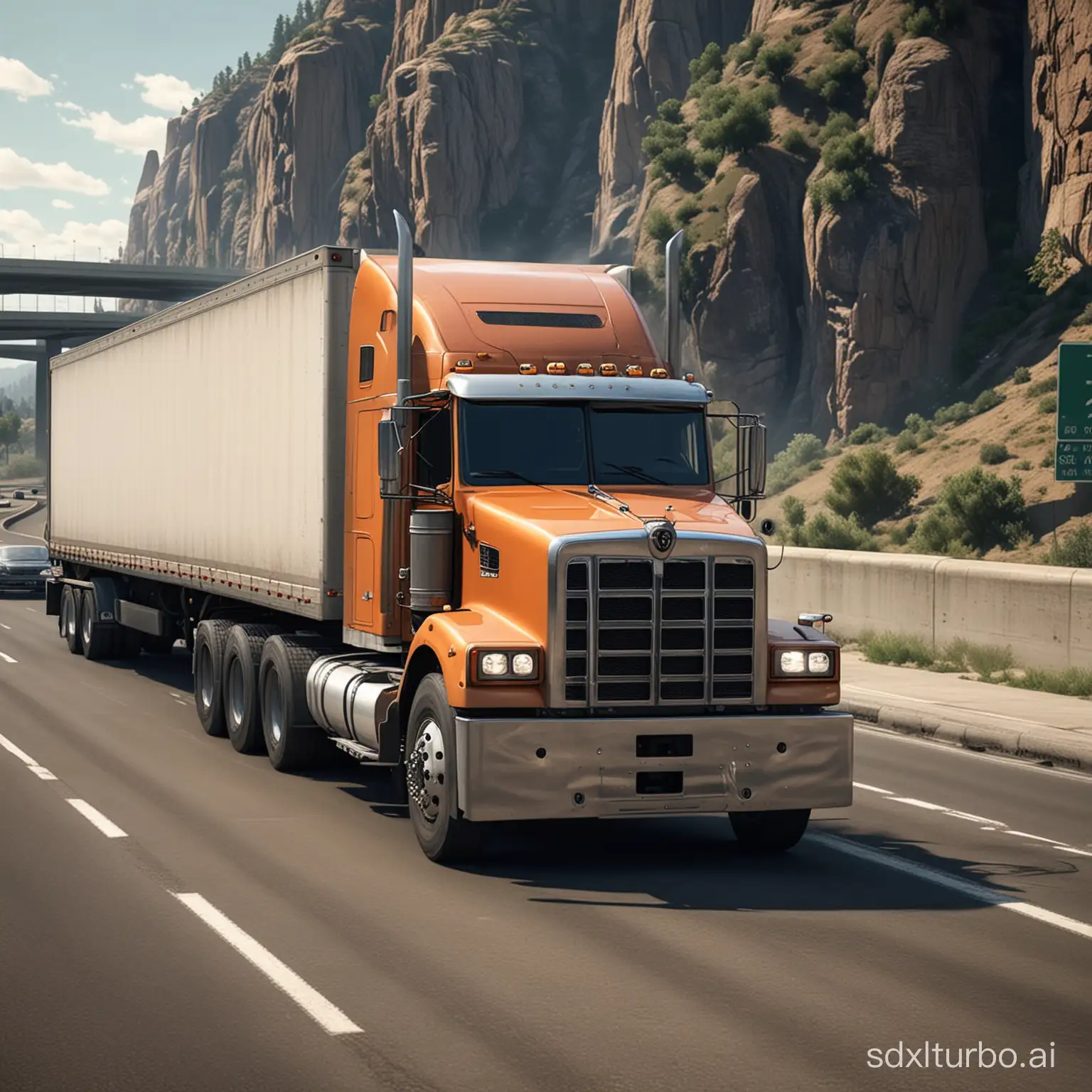 realistic big truck in freeway
