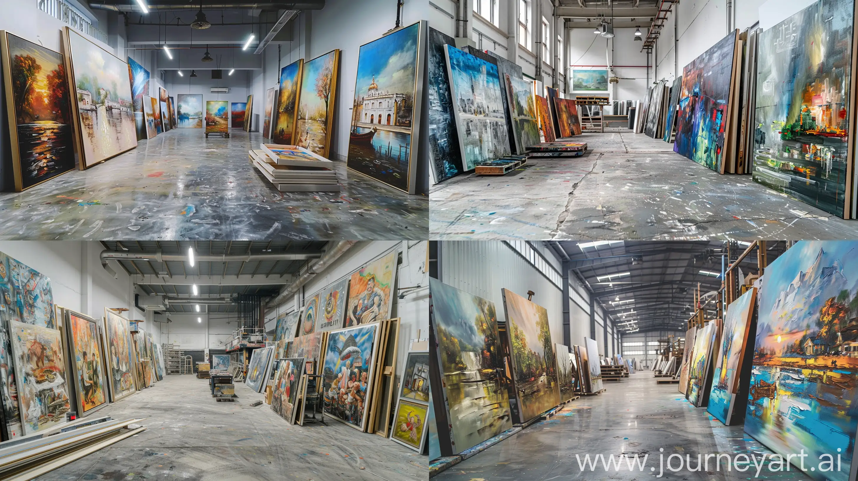 Vivid-Panoramic-Oil-Paintings-in-an-Unframed-Factory-Setting