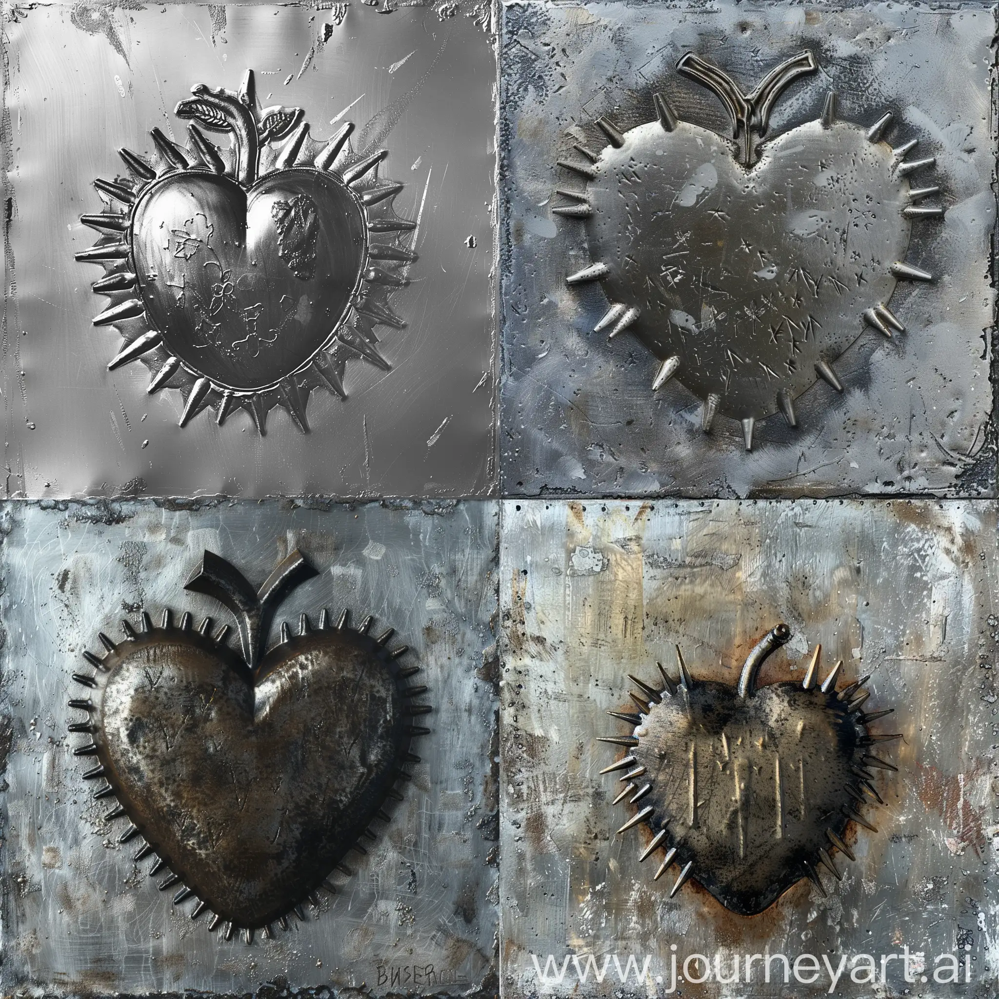 Heartshaped-Apple-with-Spikes-Stencil-on-Metal-Panel