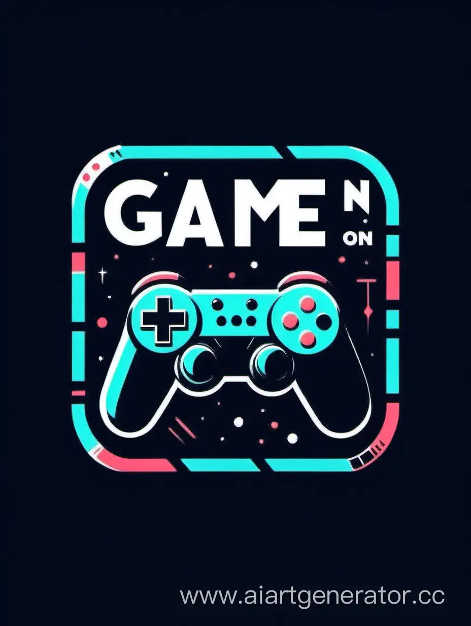  "Game On" with a bold and futuristic font and a play button symbol, on a t-shirt design 
