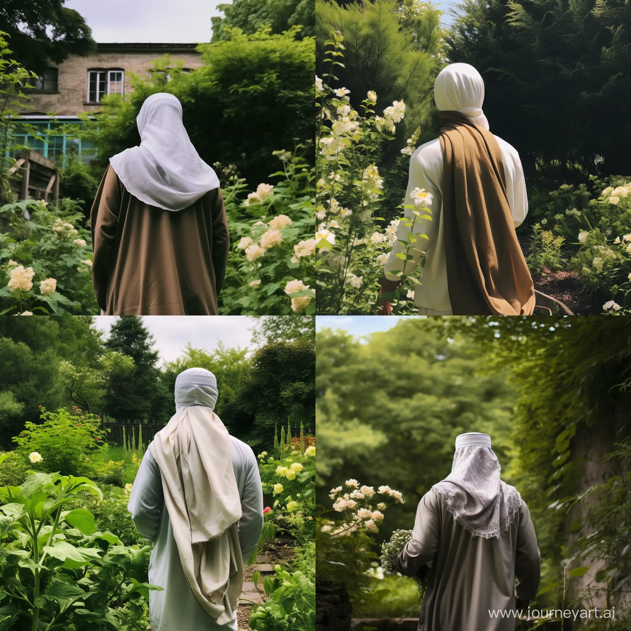 Devout-Man-Strolling-in-Serene-Garden-Wearing-Traditional-Muslim-Attire