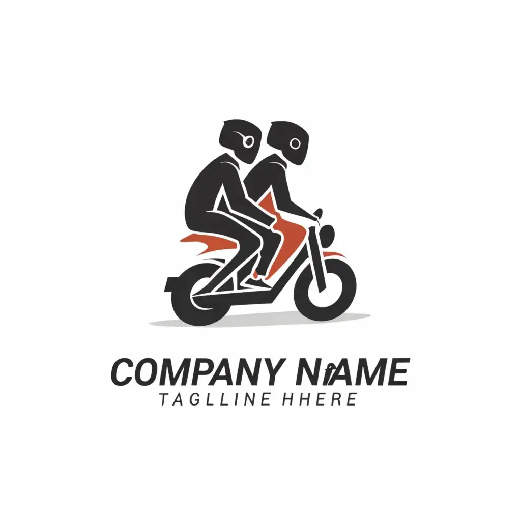 a logo design,with the text ".", main symbol:two guy riding on a motorbike on a road,Moderate,clear background