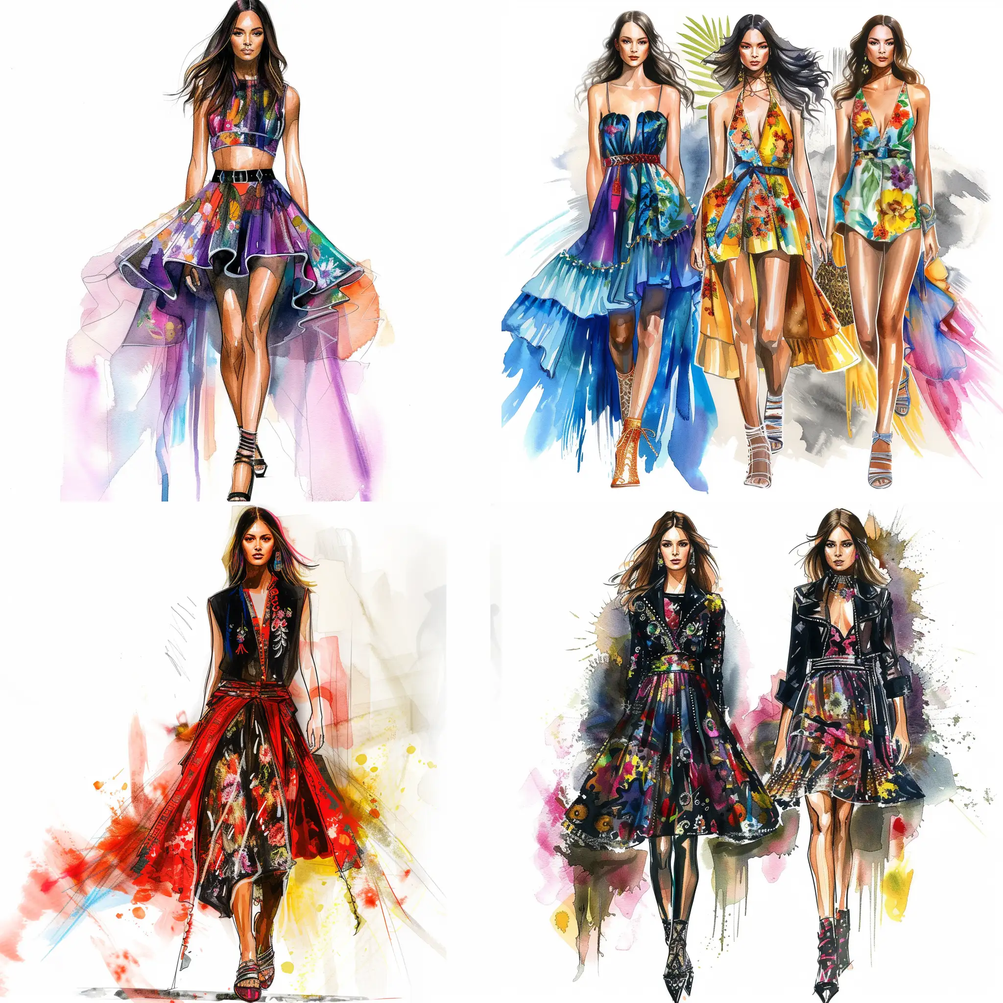 Runway-Fashion-Illustration-Stylish-Models-Showcasing-Trendsetting-Designs