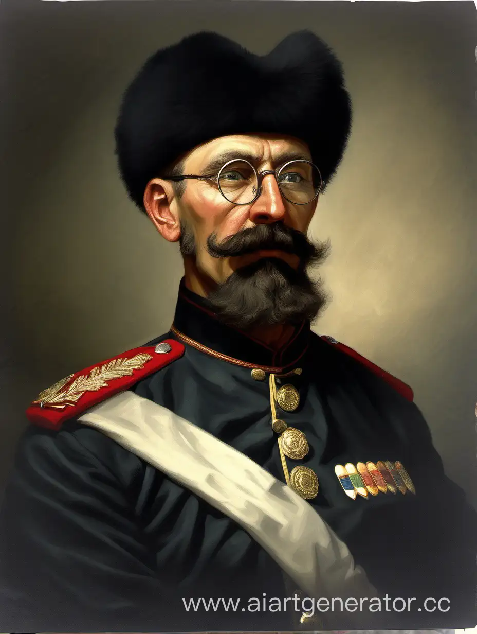 Cossack-Officer-in-Black-Military-Uniform-Striking-FullLength-Portrait-with-Iconic-Papakha-and-Glasses