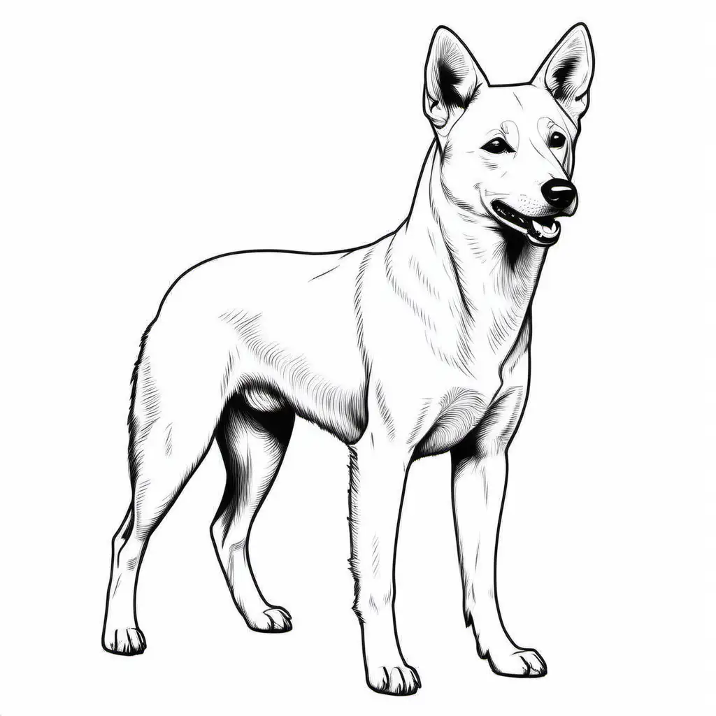 simple cute   Canaan dog
 coloring page
line art
black and white
white background
no shadow or highlights