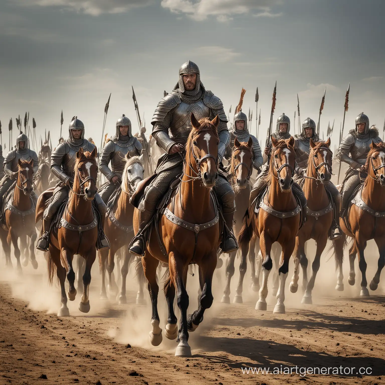 Hero-Leading-Warriors-on-Horseback-in-Formation