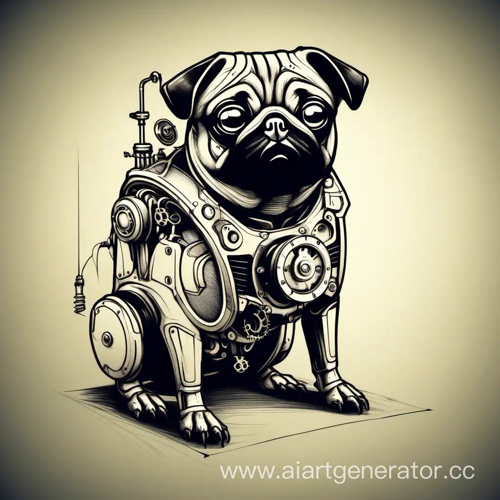 Mechanical-Pug-Sketch-Adorable-Robotic-Canine-Drawing