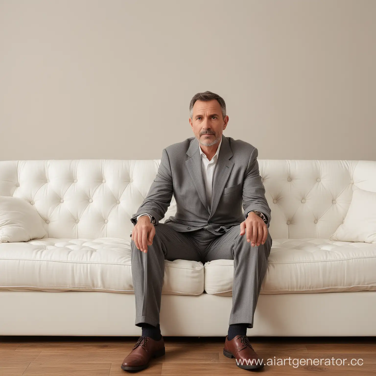 Elderly-Man-Relaxing-on-Oversized-White-Couch